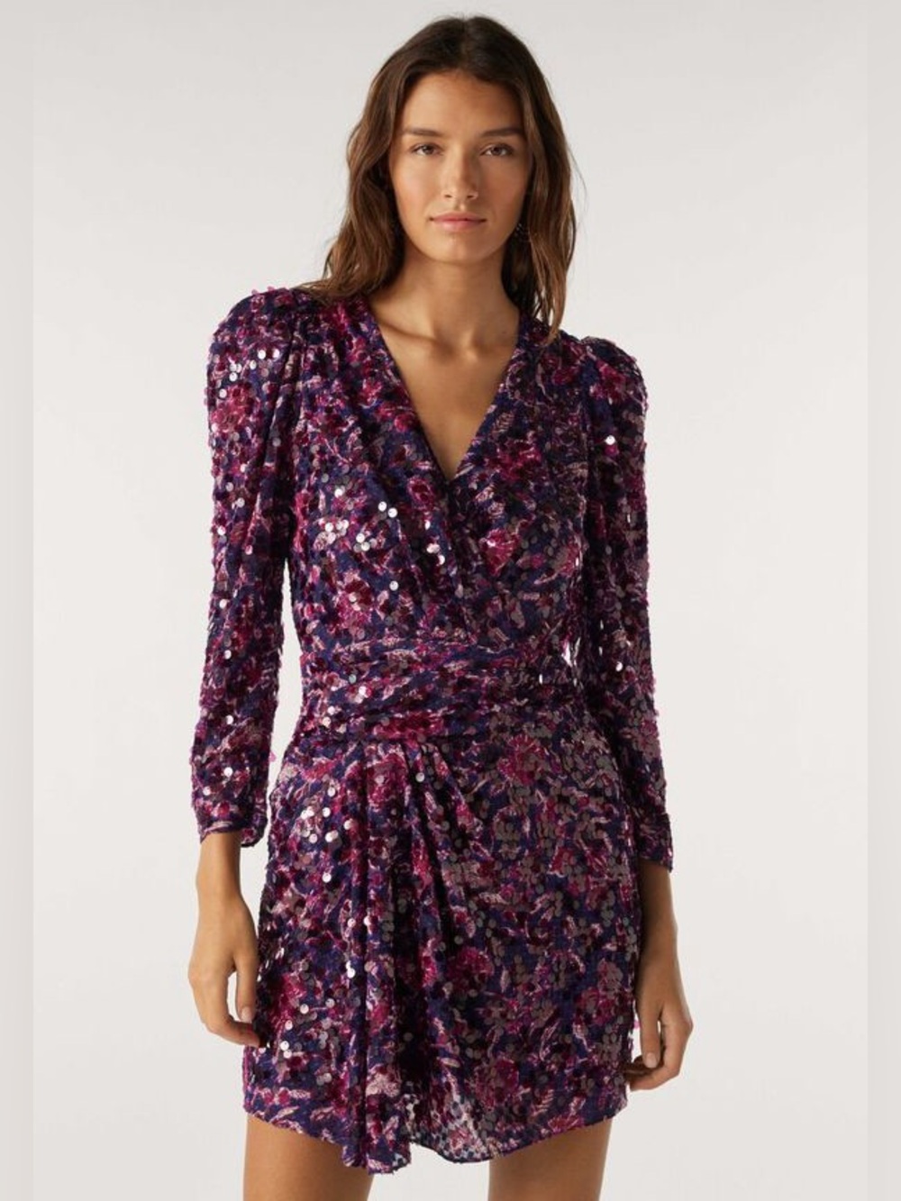 NWT Ba&Sh Sola Dress Purple Violet Gathered Sequin Large